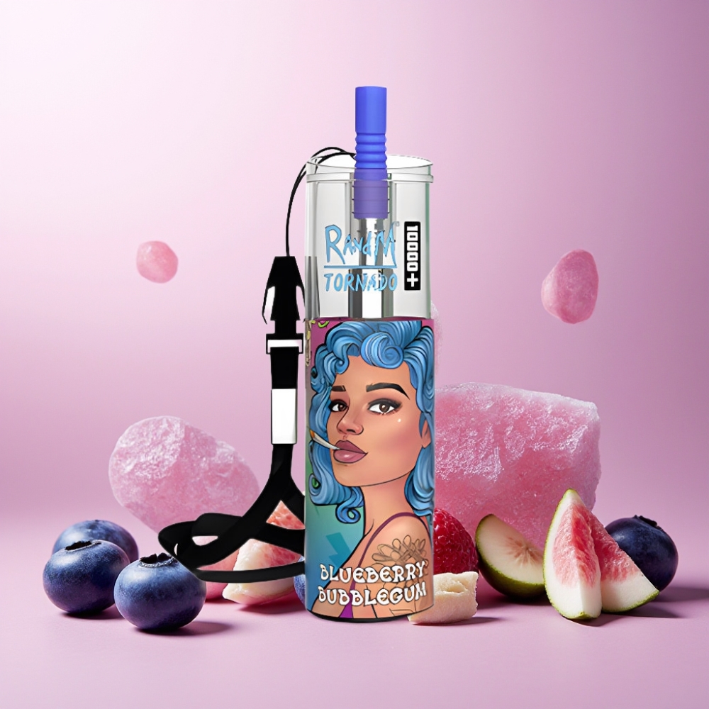 RandM Fumot Original Tornado 10000 Plus Norge Engros Vape til engangsbruk Blåbær Tyggegummi – 20 ml, 850 mAh, Mesh Coil, Type-C, RGB Lys