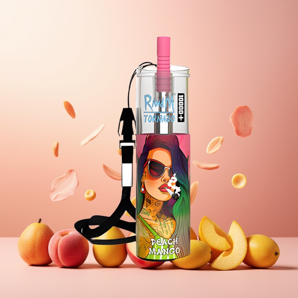 RandM Fumot Original Tornado 10000 Plus Norge Engros Vape til engangsbruk Fersken Mango 20 ml 850 mAh Mesh Coil Type-C RGB Lys