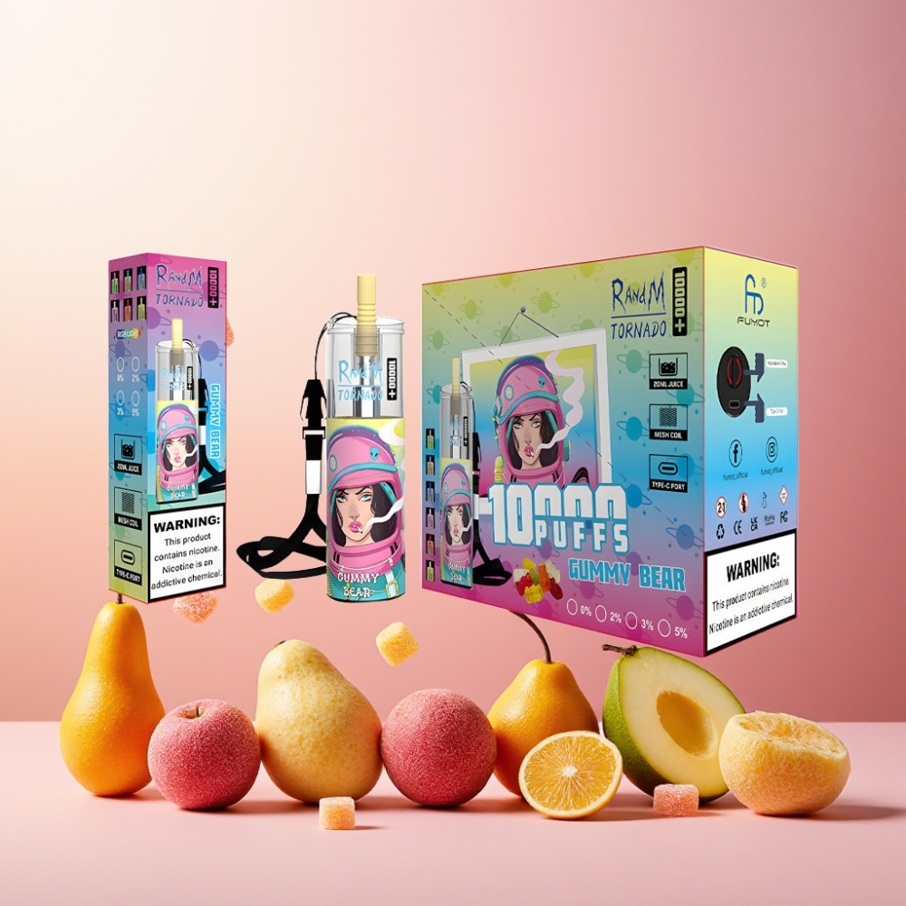 RandM Fumot Original Tornado 10000 Plus Norge Engros Vape til engangsbruk Gummy Bear (20 ml, 850 mAh, Type-C, RGB)