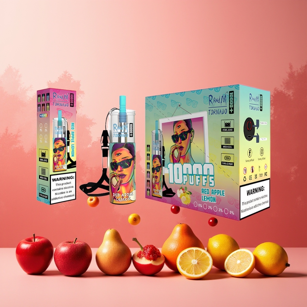 RandM Fumot Original Tornado 10000 Plus Norge Engros Vape til engangsbruk Rød Eple Sitron – 10000 Puffs, 20 ml, 850 mAh, Mesh Coil, Type-C, RGB Lys