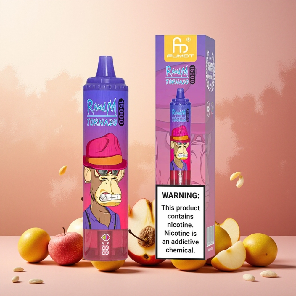 RandM Fumot Tornado 15000 Puffs Norge Engros – Surt Eple – 25ml Juice – 850mAh Batteri – Type-C Ladbar – LCD Skjerm