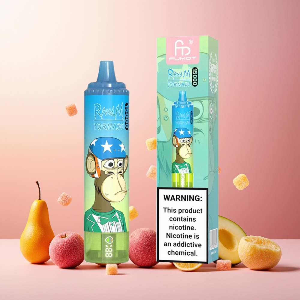 RandM Fumot Tornado 15000 Puffs Norge Engros Vape til engangsbruk Gummy Bjørn 25ml 850mAh Type-C LCD Mesh Coil