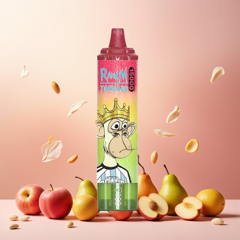 RandM Fumot Tornado 15000 Puffs Norge engros - 25ml E-Liquid, 850mAh, Type-C, LCD Skjerm - Eple Fersken Pære