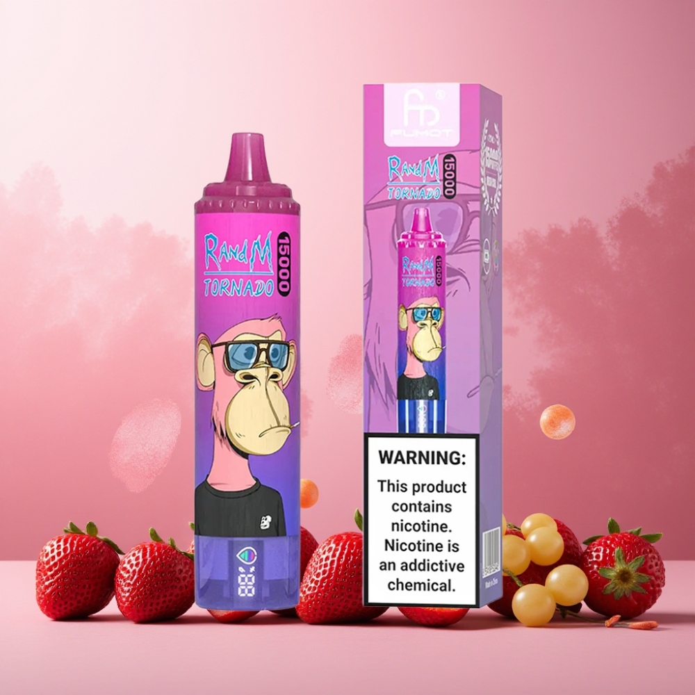 RandM Fumot Tornado 15000 Puffs Norge engros Vape til engangsbruk Jordbær Drue med 25ml Kapasitet, 850mAh Batteri & Mesh Coil