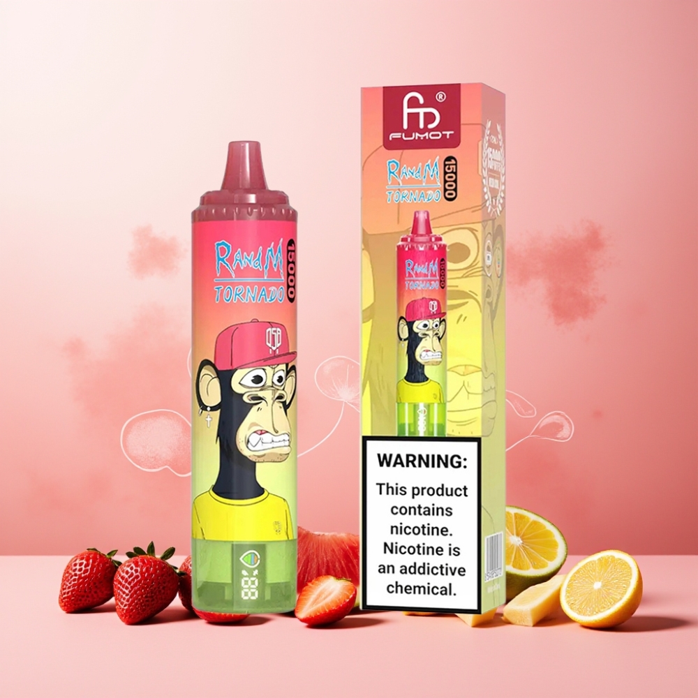RandM Fumot Tornado Norge engros 15000 Puffs 25ml 850mAh Type-C LCD Vape til engangsbruk Jordbær Vannmelon Lemonade