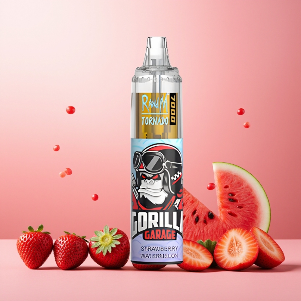 RandM Fumot Tornado 7000 Norge Engros – 14ML E-liquid, 850MAH, Mesh Coil, Type-C – Jordbær og Vannmelon