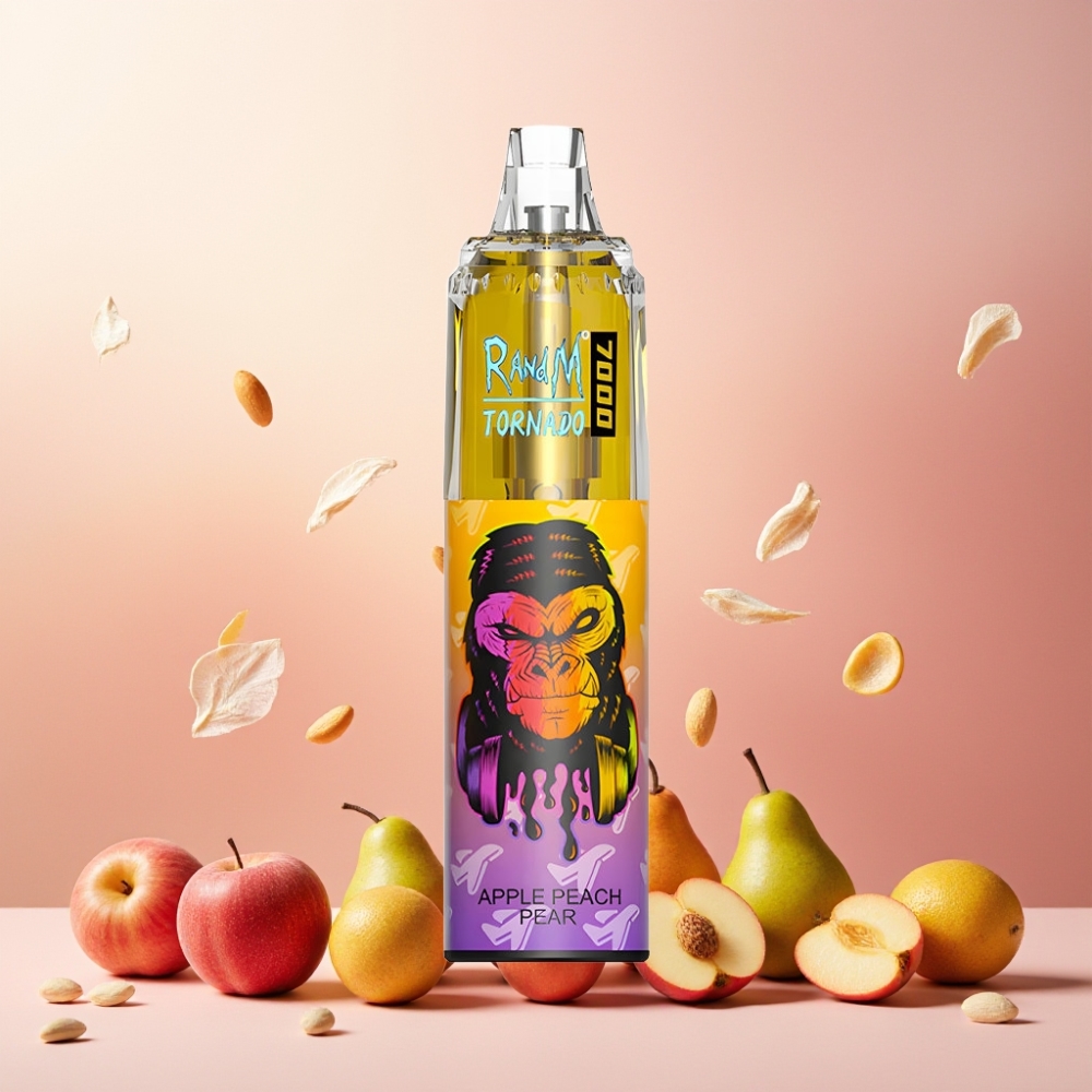 RandM Fumot Tornado 7000 Norge Engros – 14ML E-liquid, 850MAH, Mesh Coil, Type-C, RGB – Eple Fersken Pære