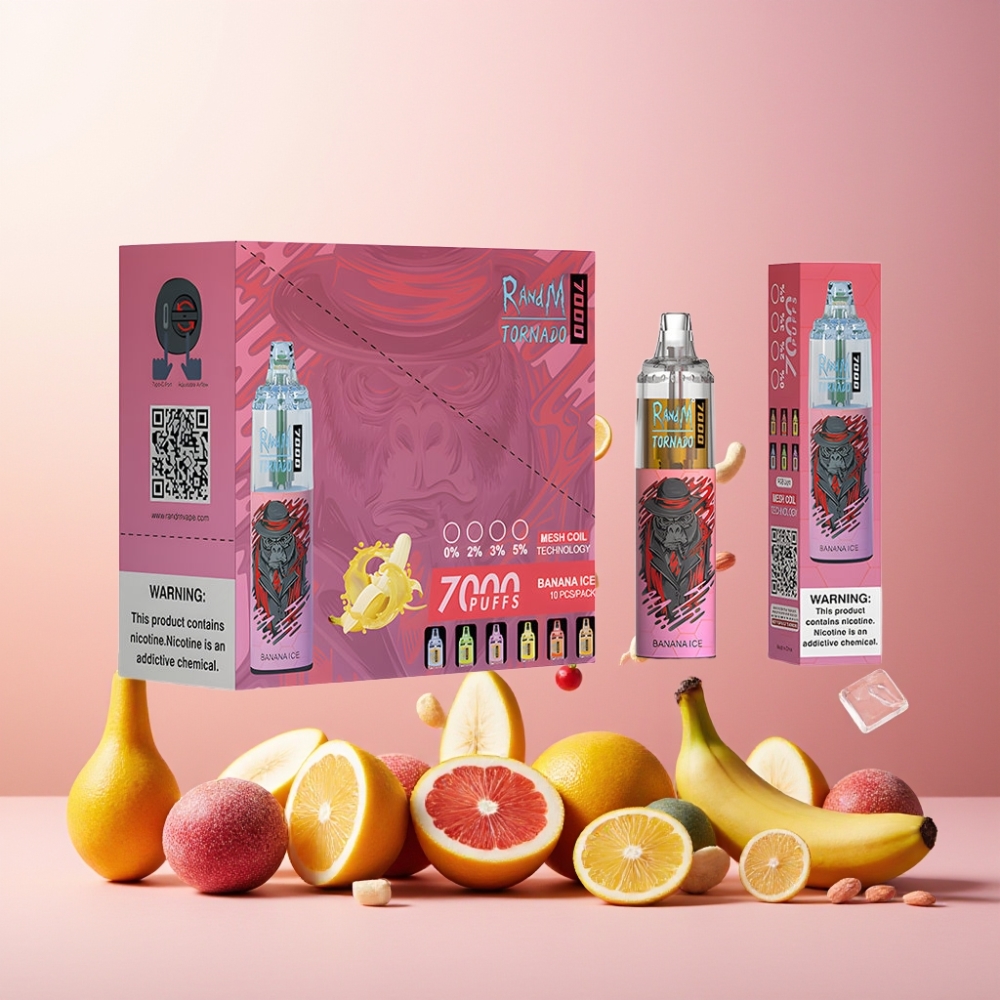 RandM Fumot Tornado 7000 Norge Engros – 14 ML E-liquid, 850 MAH Battery, Mesh Coil, Banan Is