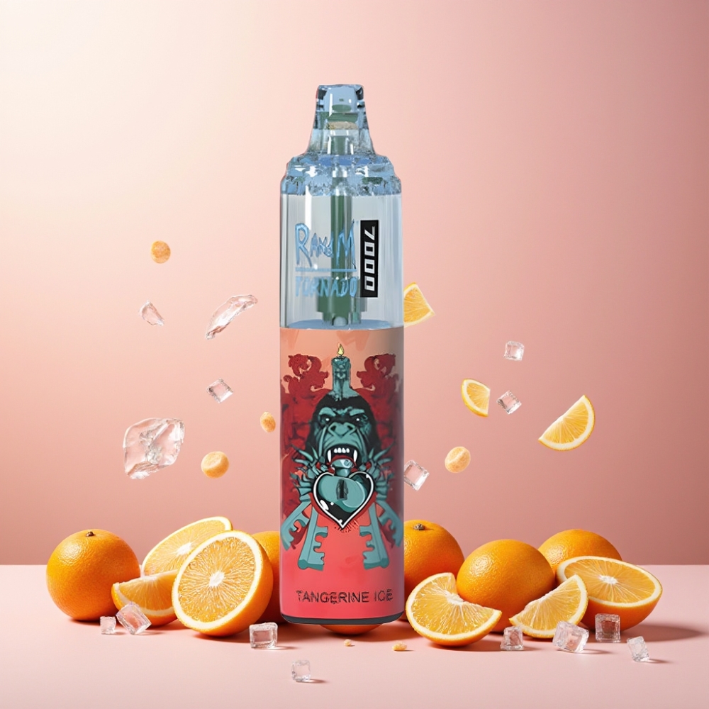 RandM Fumot Tornado 7000 Norge Engros – 14 ML E-liquid, 850 MAH Battery, Mesh Coil – Tangerin Is Vape til engangsbruk