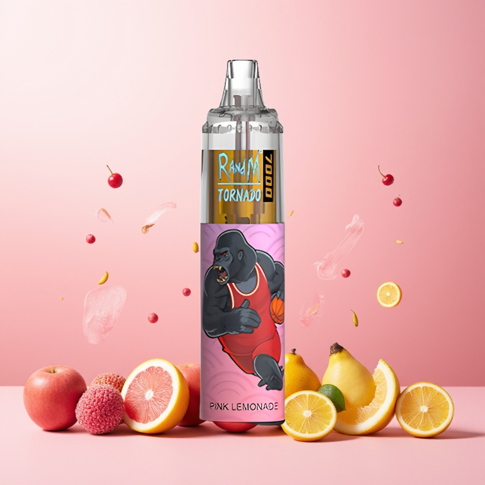 RandM Fumot Tornado 7000 Norge Engros – 14 ML E-liquid, 850 MAH Battery, Mesh Coil, Type-C – Rosa Sitronade
