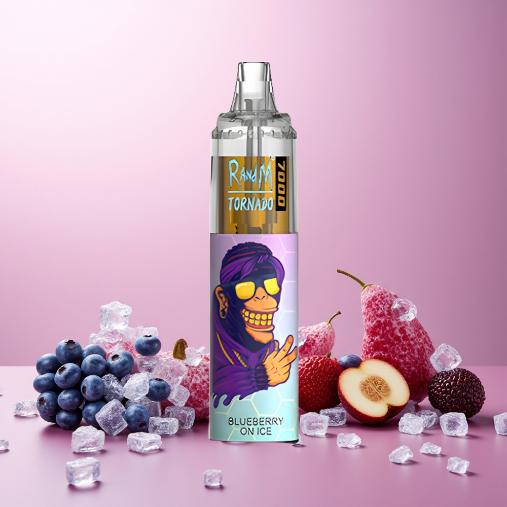 RandM Fumot Tornado 7000 Norge Engros – 14 ML E-liquid, 850 MAH Battery, Type-C Port, Blåbær På Is – 0-5% Nikotin, Air-Adjustable, RGB Light