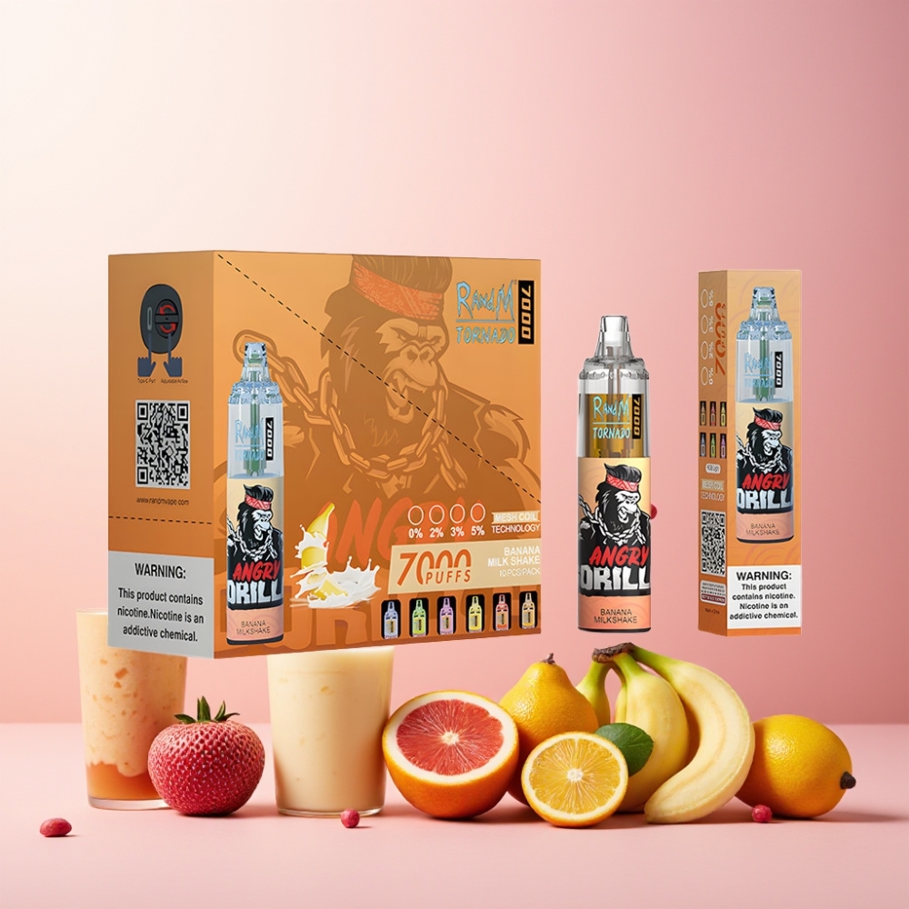 RandM Fumot Tornado 7000 Norge Engros – 14 ML E-liquid, 850 MAH, Mesh Coil, Banan Milkshake