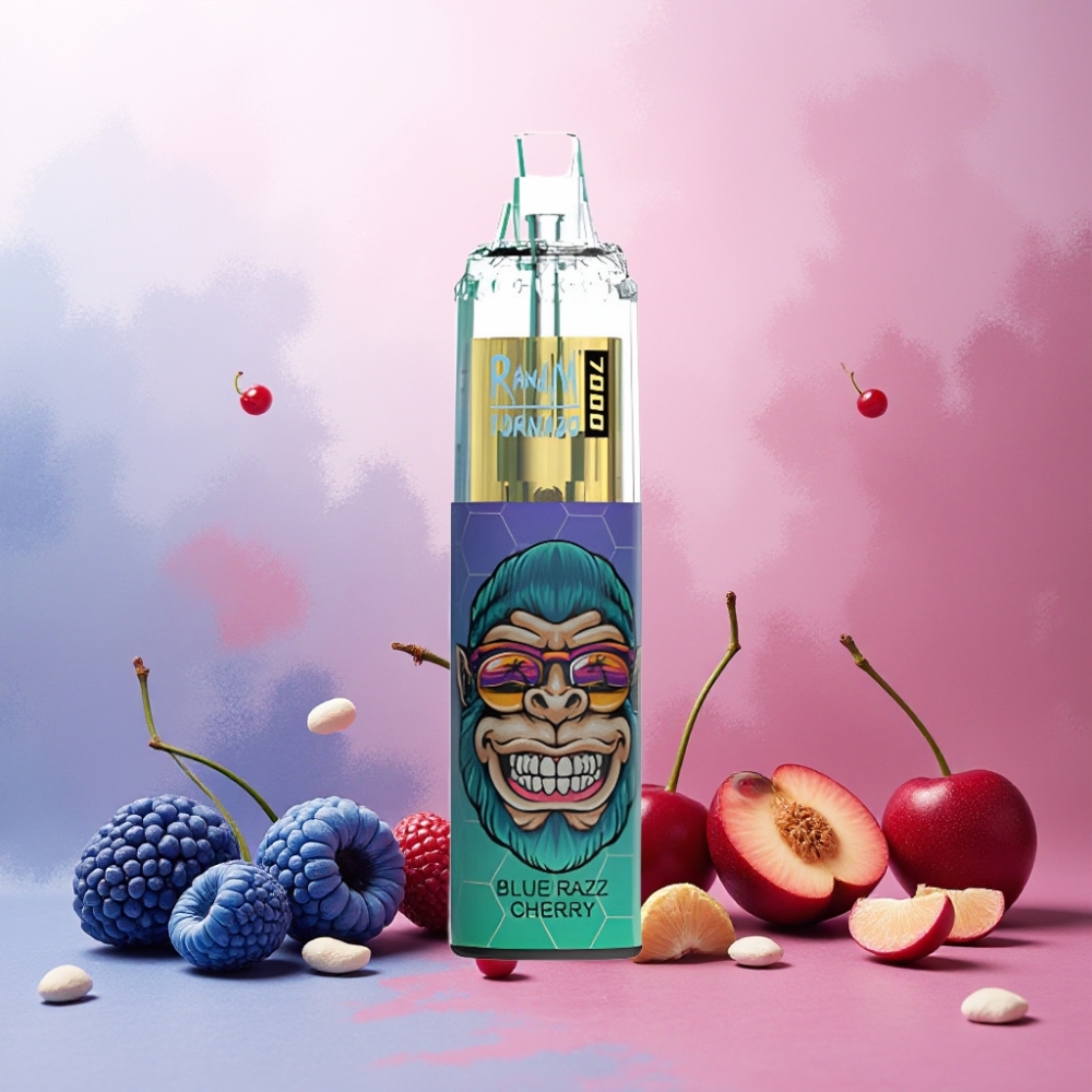 RandM Fumot Tornado 7000 Norge Engros Vape til engangsbruk – 7000 Puff, 14 ML E-liquid, Blå Bringebær/Kirsebær, Mesh Coil, Type-C Lading