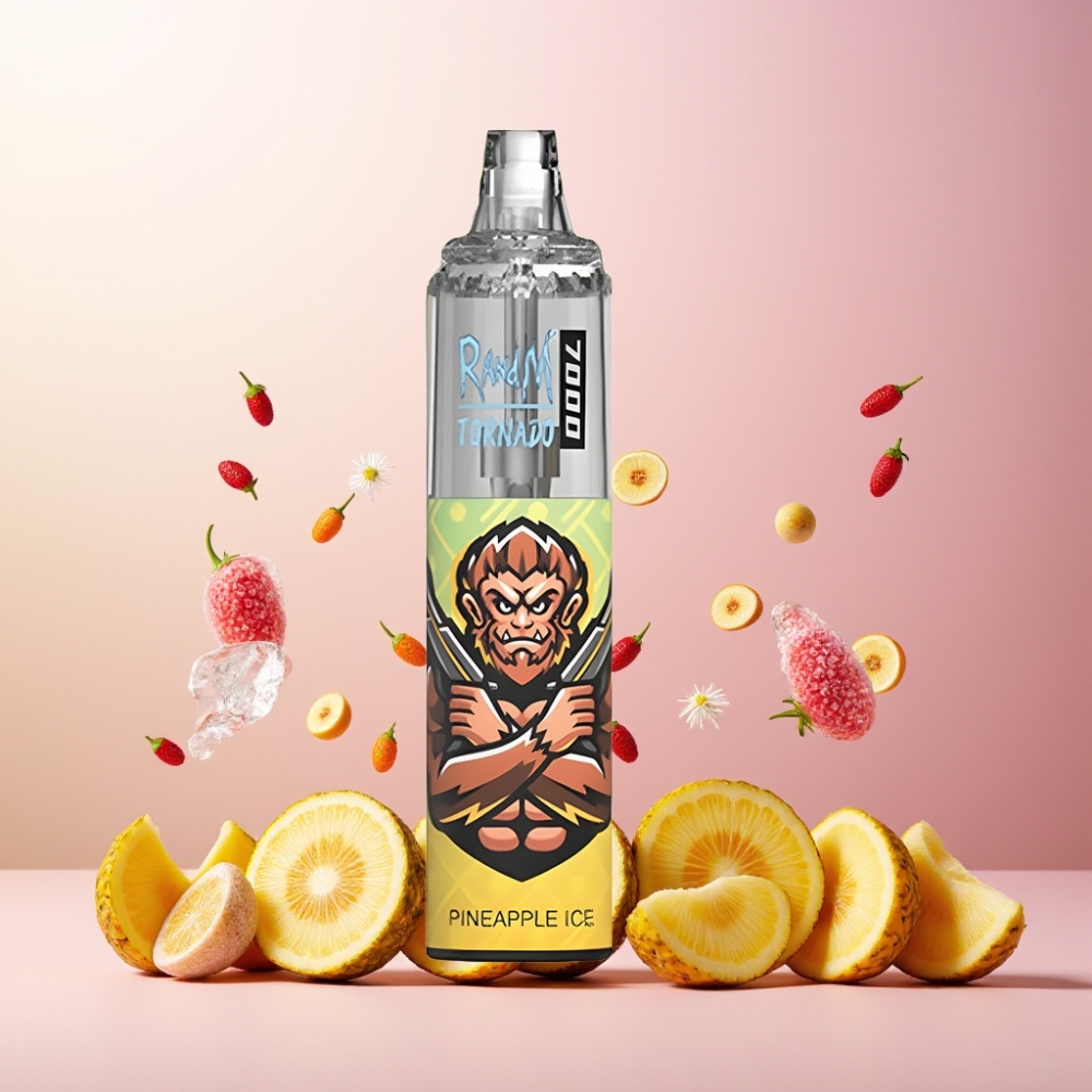 RandM Fumot Tornado 7000 Norge Engros Vape til engangsbruk Ananas Is 14ML 850MAH Mesh Coil Type-C RGB Air-Adjustable