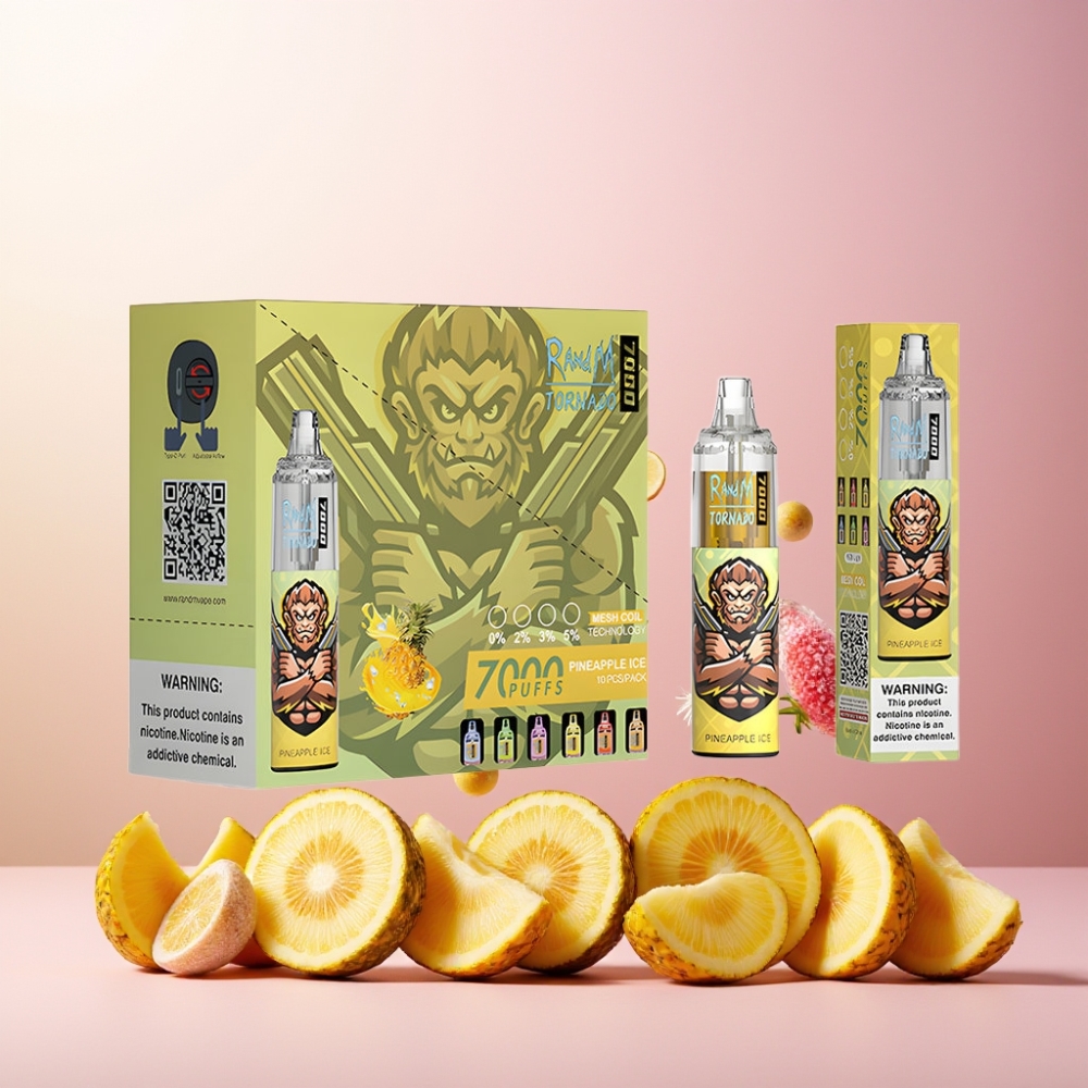 RandM Fumot Tornado 7000 Norge Engros Vape til engangsbruk Ananas Is 14ML 850MAH Mesh Coil Type-C RGB Air-Adjustable