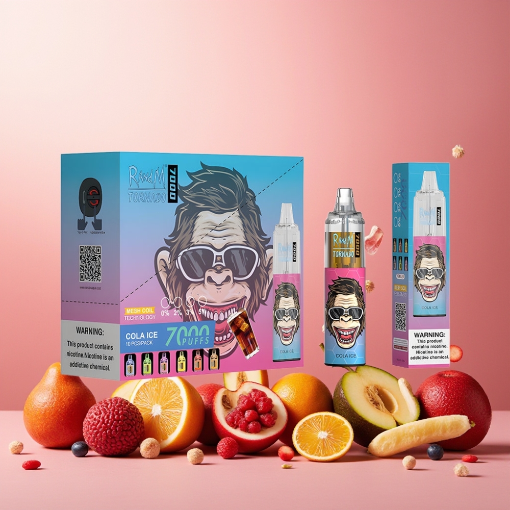 RandM Fumot Tornado 7000 Norge Engros Vape til engangsbruk Cola Is – 7000 Puffs, 14 ML E-liquid, 850 MAH, RGB Light, Type-C, Air-Adjustable