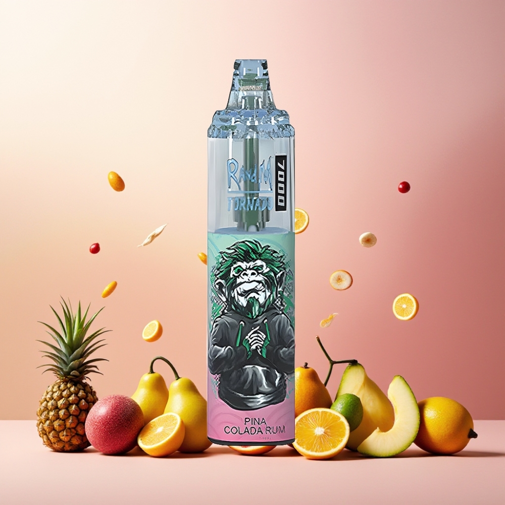RandM Fumot Tornado 7000 Norge Engros Vape til engangsbruk Pina Colada Rom – 14 ML E-liquid, 850 MAH Batteri, Mesh Coil, Type-C, RGB Lys, Luftjustering