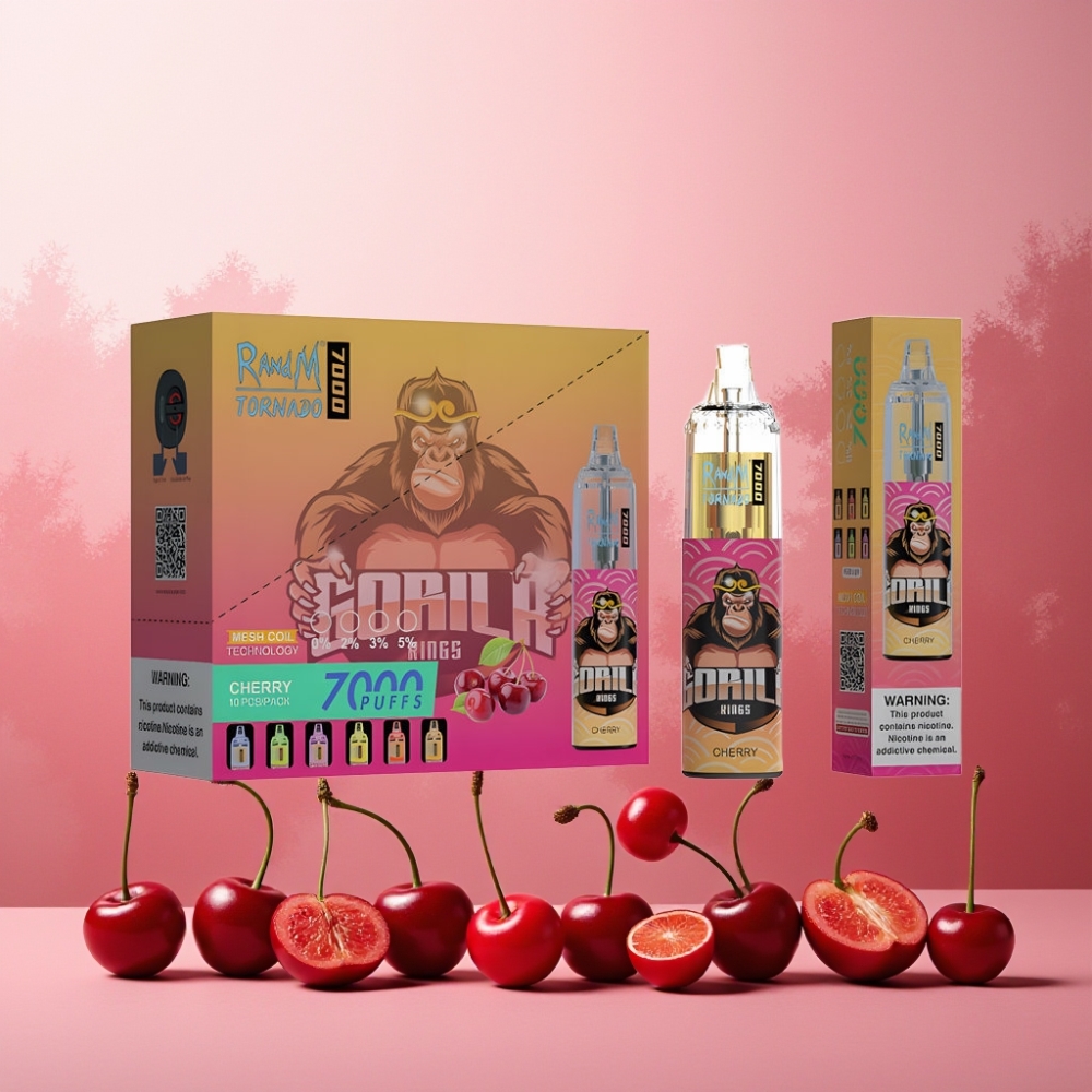 RandM Fumot Tornado 7000 Norge Engros Vape til engangsbruk med 7000 Puffs, 14 ML E-liquid, Mesh Coil, Type-C Port, og Justerbar Lufttilførsel – Kirsebær