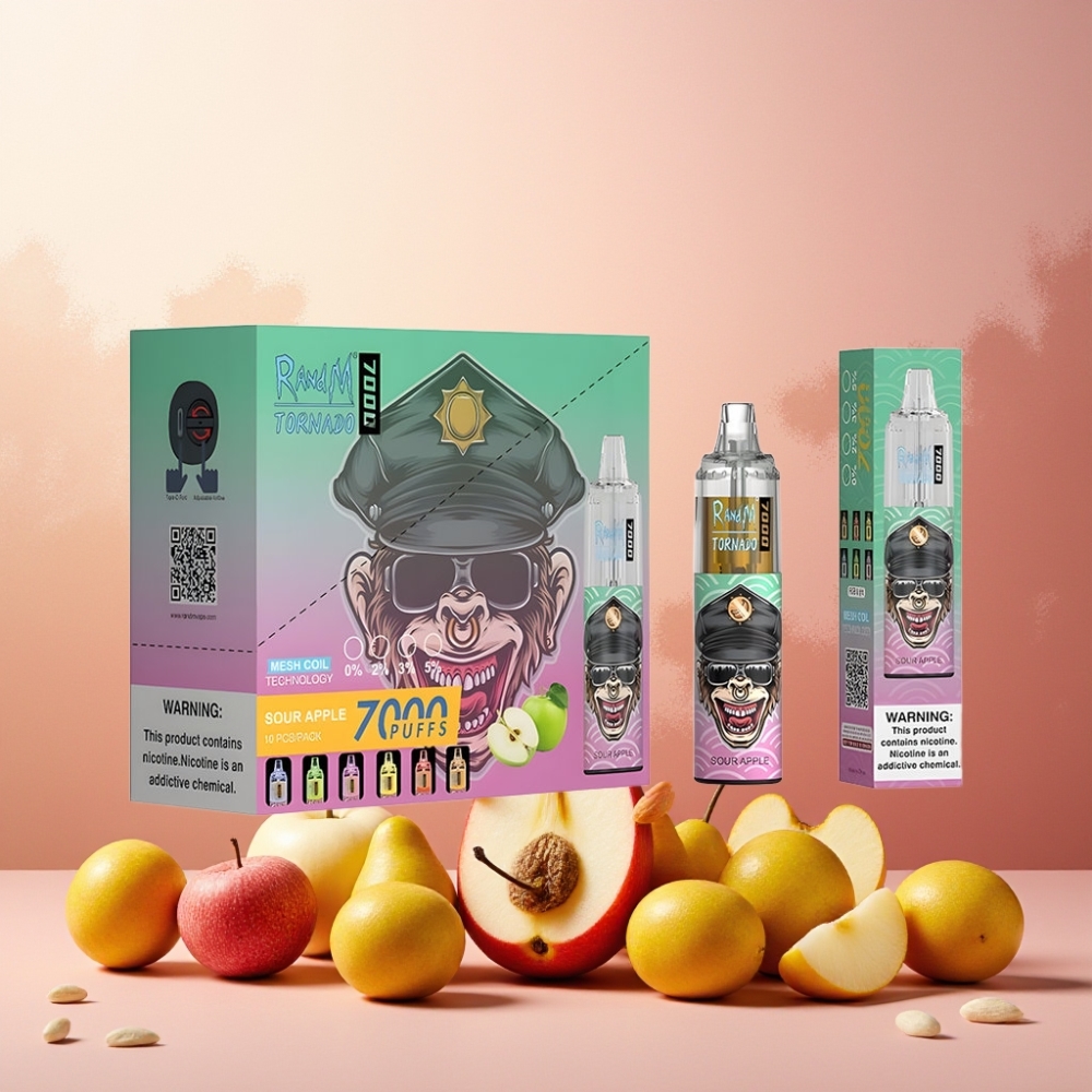 RandM Fumot Tornado 7000 Puffs Norge Engros – 14 ML E-liquid, 850 MAH Battery, Type-C Port, Air-Adjustable – Sur Eple Vape til engangsbruk