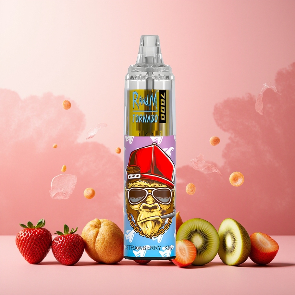 RandM Fumot Tornado 7000 Puffs Norge Engros – 14 ML E-liquid, 850 MAH Battery, Type-C Port – Jordbær Kiwi