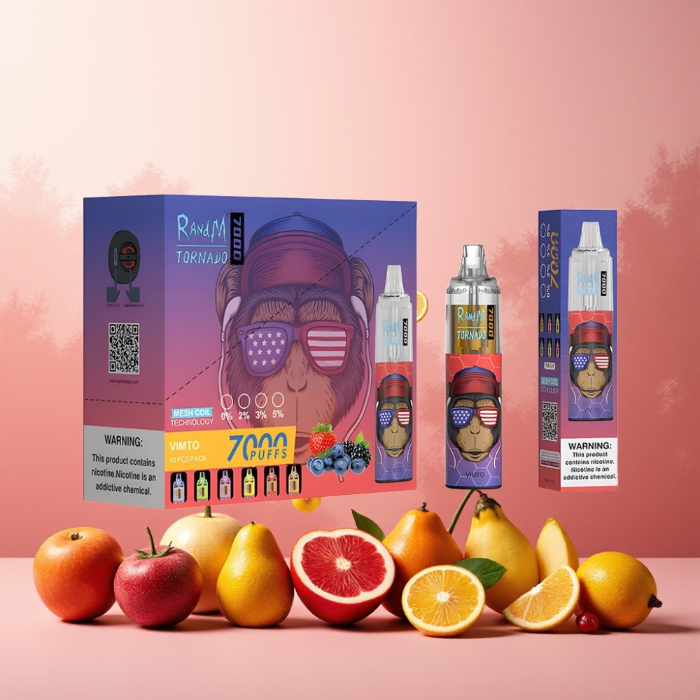 RandM Fumot Tornado 7000 Puffs Norge Engros – 14 ML E-liquid, 850 MAH, Mesh Coil, Type-C, RGB Lys, Justerbar Luft