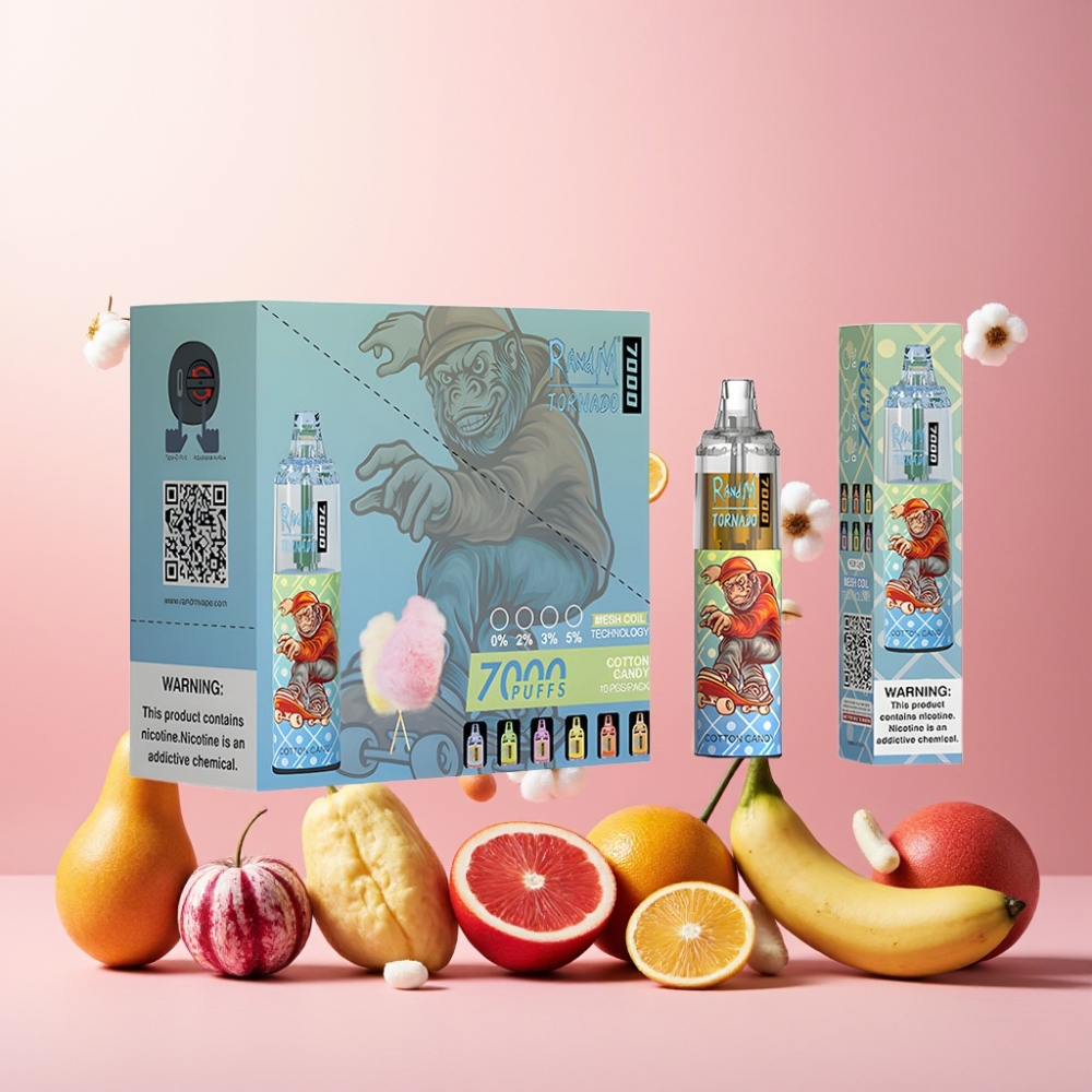 RandM Fumot Tornado 7000 Puffs Norge Engros Vape til engangsbruk Sukkerstang 14ML E-liquid 850MAH Mesh Coil
