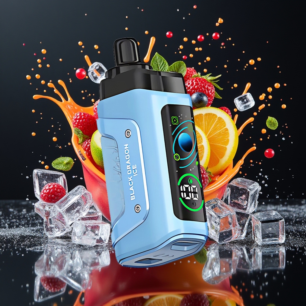 Razz Bar 45000 Puffs Norge Engros Engangs Vape Svart Drage Is med 1.0 Ohm Mesh Coil, Justerbar Luftstrøm og Type-C Lading