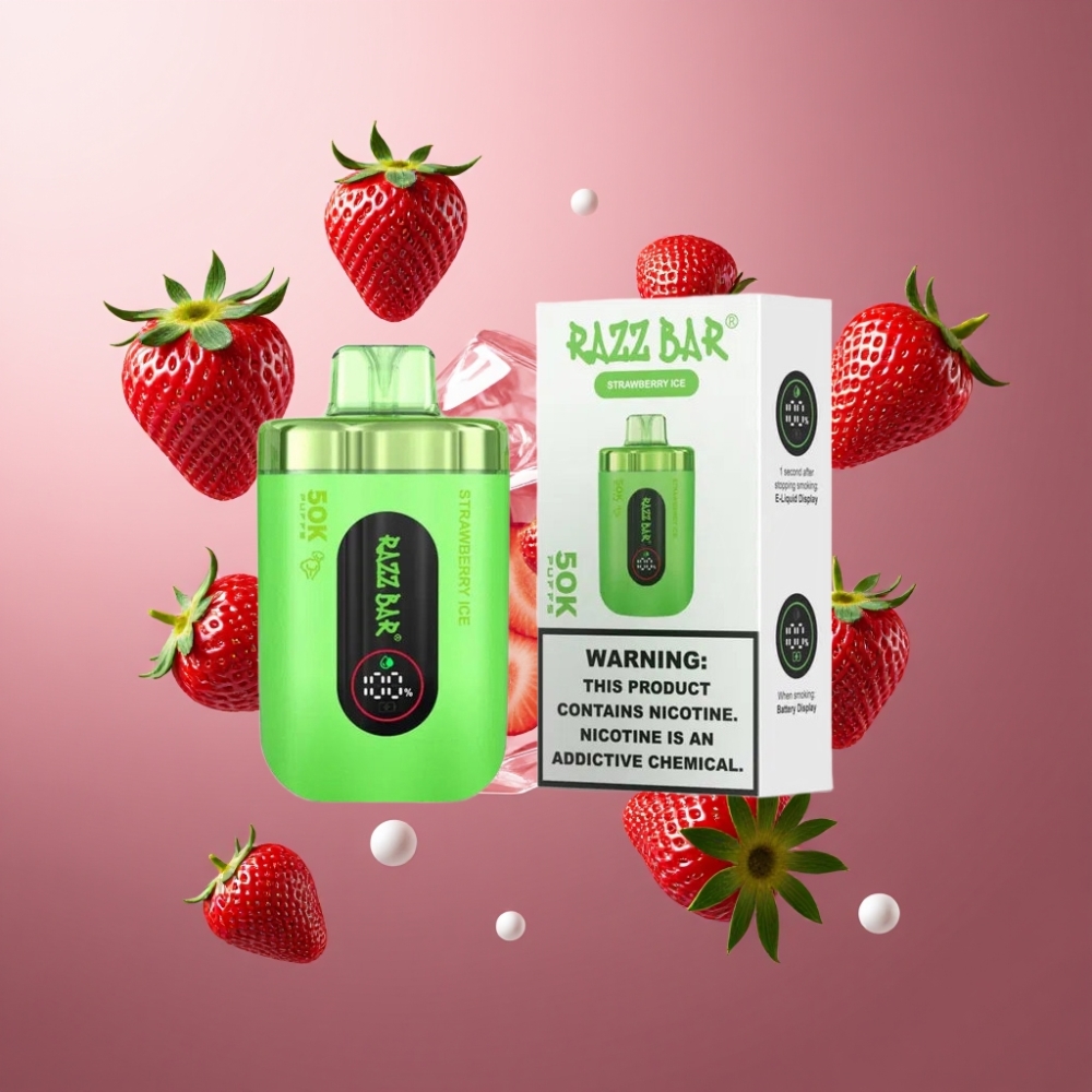 Razz Bar 50K Puffs Norge Engros Vape til Engangsbruk Jordbær Is med 650 Mah Batteri & Type-C Lading