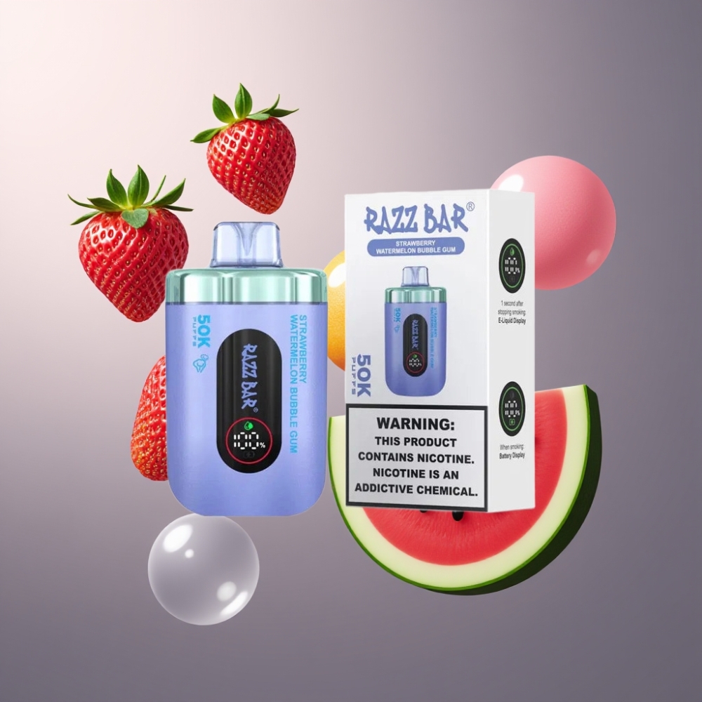 Razz Bar 50K Puffs Norge Engros Vape til Engangsbruk Jordbær Vannmelon Tyggegummi 50000 Puffs 1.0 Ohm Mesh Coil Type-C Ladbar