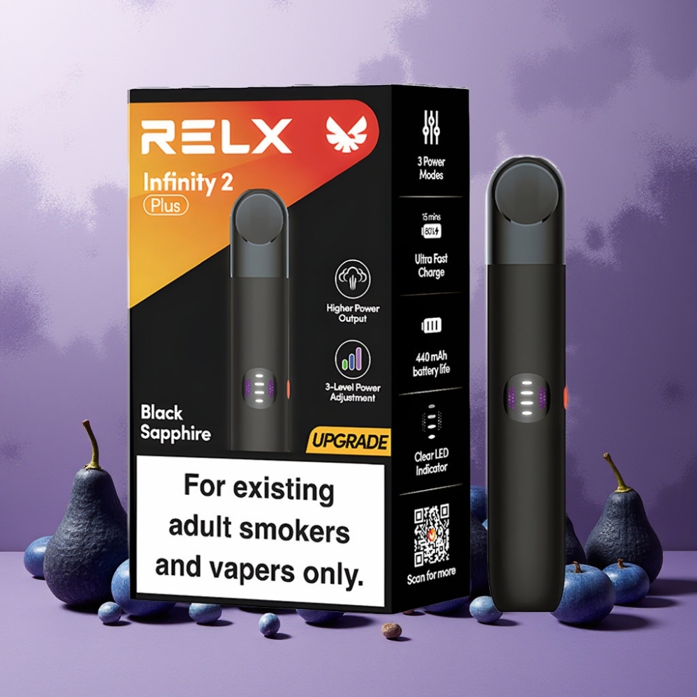 RELX Infinity 2 Plus Norge Engros Enhet med Justerbar 3 Moduser, 440mAh Batteri, Type-C Lading, Svart Safir