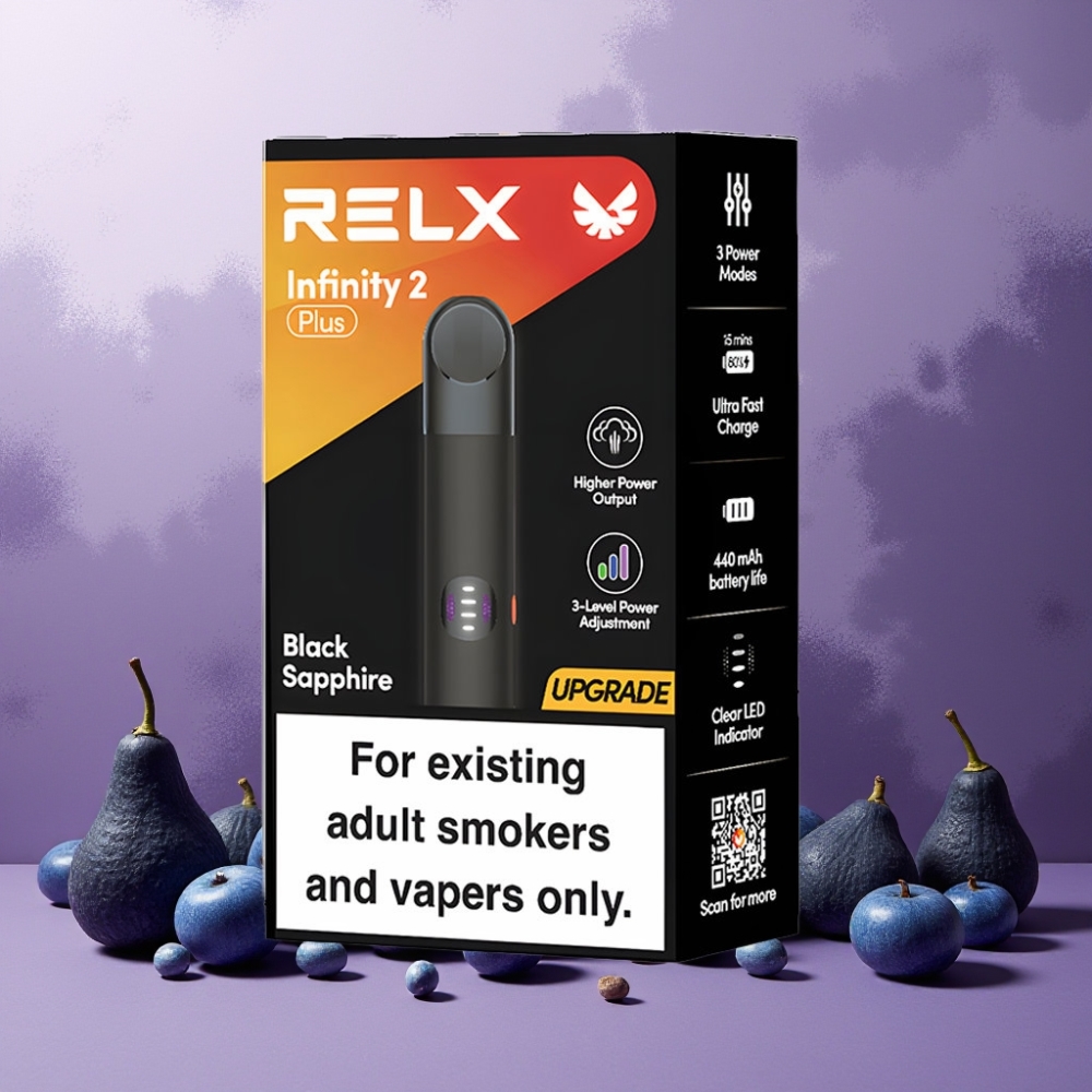RELX Infinity 2 Plus Norge Engros Enhet med Justerbar 3 Moduser, 440mAh Batteri, Type-C Lading, Svart Safir
