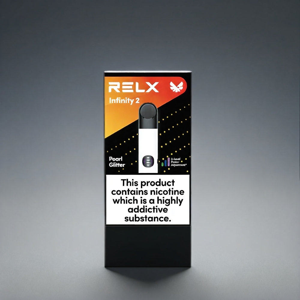 RELX Infinity 2 Vape Device Norge Engros – 440mAh Batteri, 1.9 ml Pod, 600-650 Pust, Metallisk Finish
