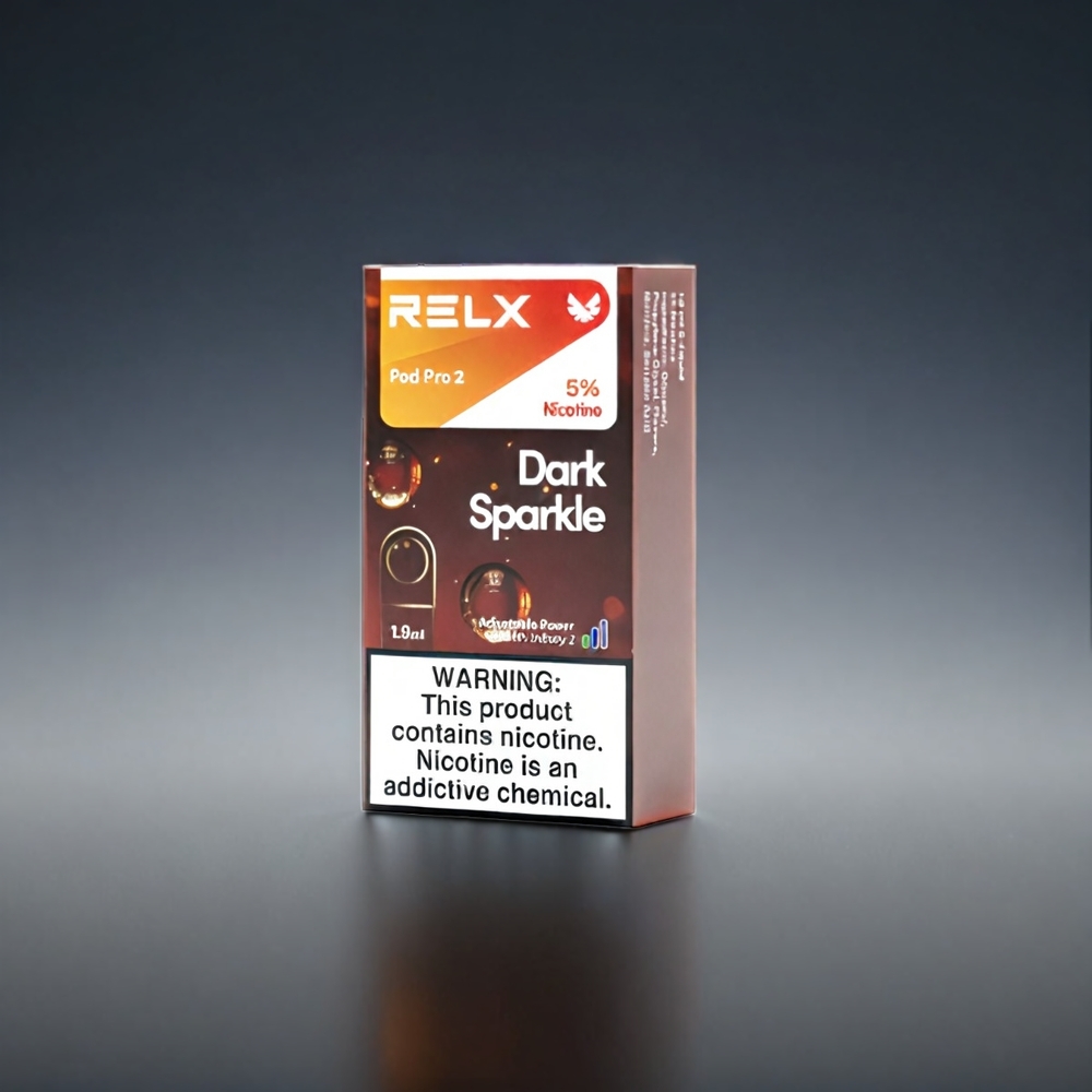 RELX Pod Pro 2 Norge Engros – 600 puffs, 1.9ml, 3%/5% Nikotin, 2/3 Pods i Pakken, 3 Spenningsmoduser (Eco, Smooth, Boost), Mørk Glitre