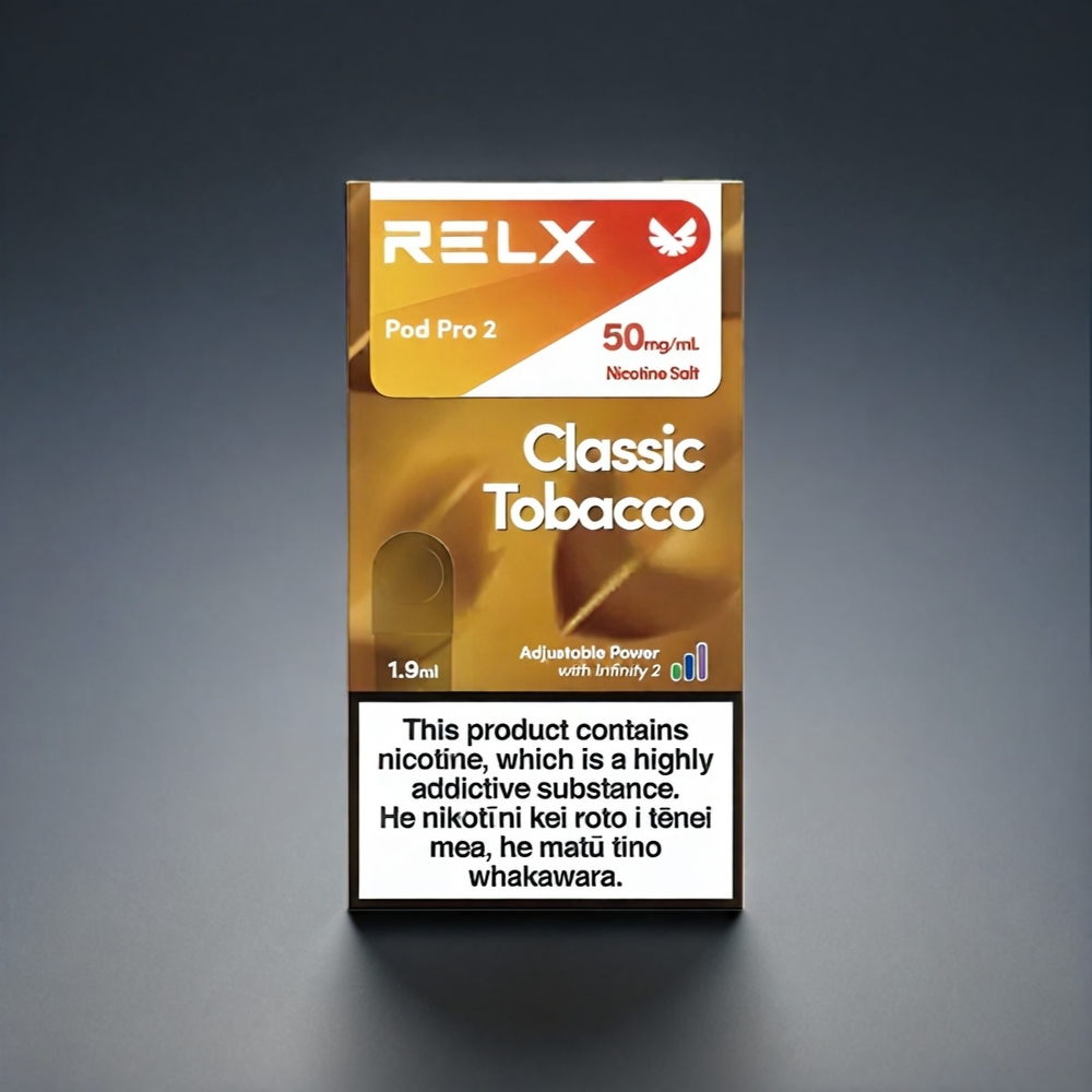 RELX Pod Pro 2 Norge Engros – 600 puffs, 1.9ml, 3%/5% nikotin, 2/3 pakker, 3 spenningsmoduser (Eco, Smooth, Boost) Klassisk Tobakk