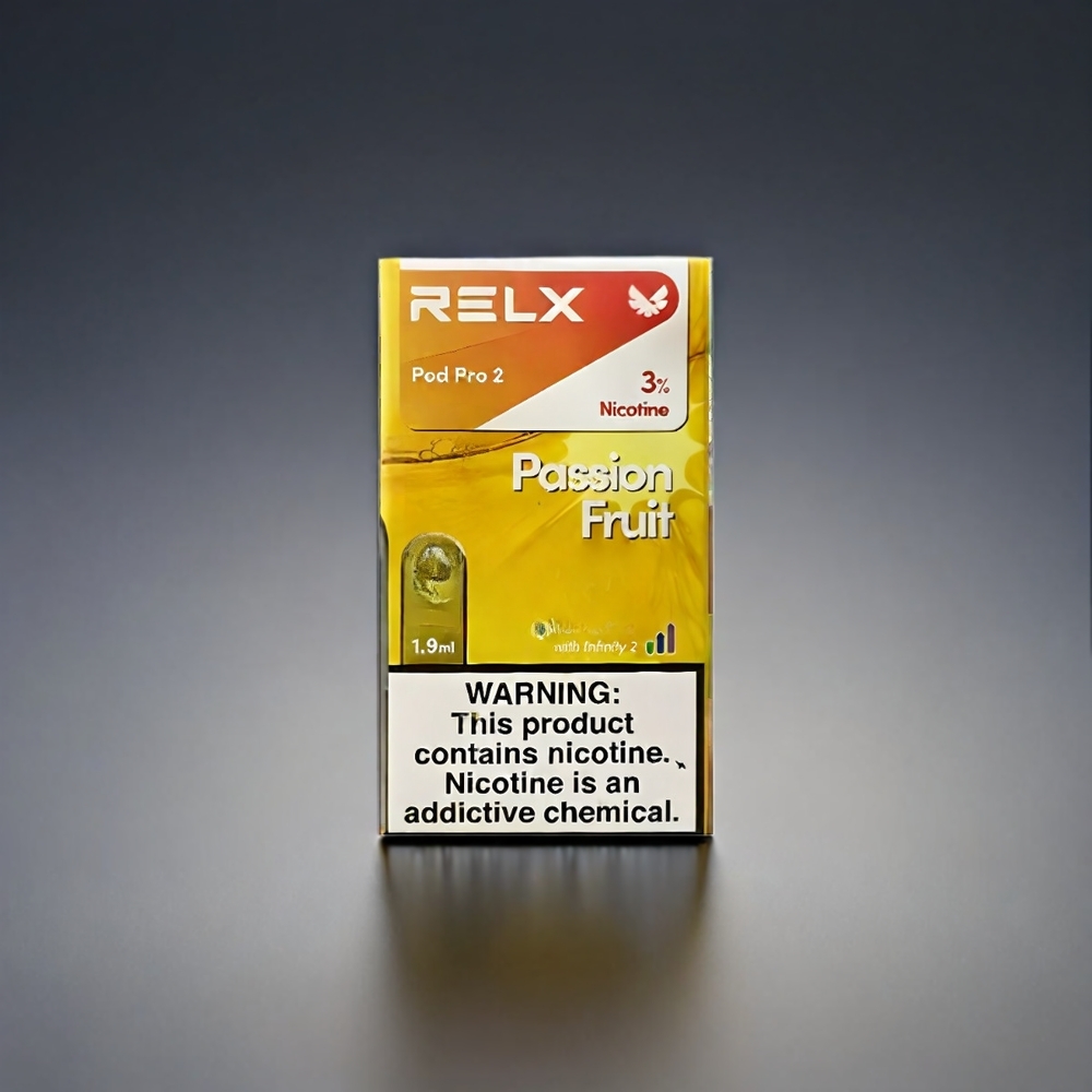 RELX Pod Pro 2 Norge Engros – 600 puffs, 1.9ml, Nikotinnivå 3% & 5%, 2/3 pods/pakke, 3 spenningsjusteringer (Eco/Smooth/Boost) – Pasjonsfrukt