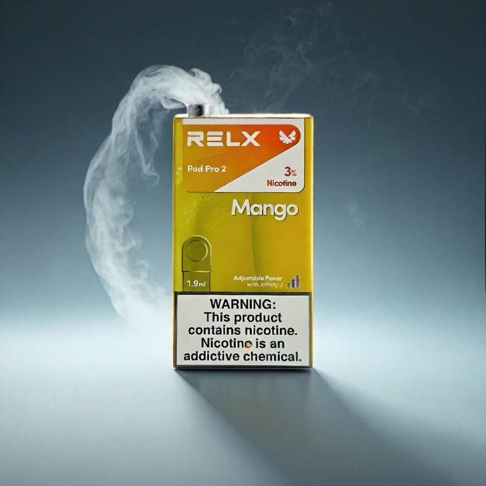 RELX Pod Pro 2 Norge Engros – Mango Is – 600 puffs, 1.9ml, 3%/5% nikotin, 2/3 patroner pakke, 3 spenningsjusteringer (Eco/Smooth/Boost)
