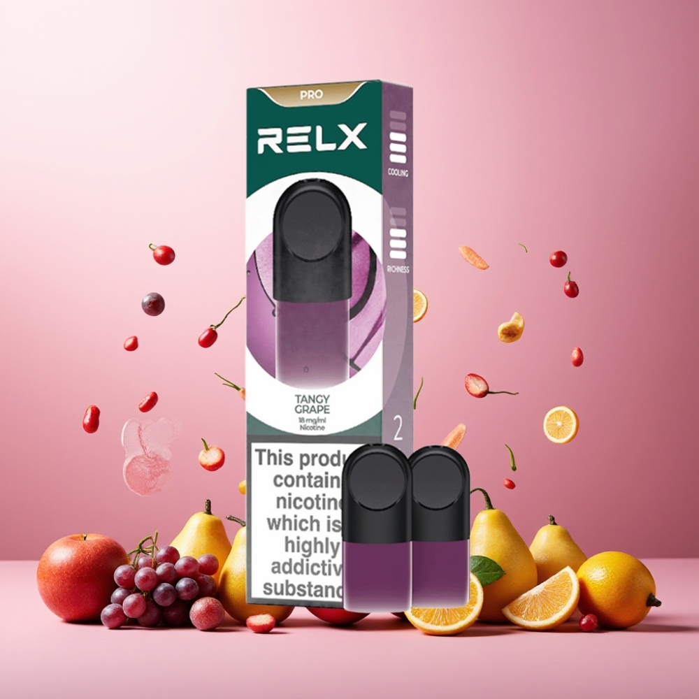 RELX Pod Pro Norge Engros – 1.8% Nikotin, 1.9 ml Flaske, Søtsur Drue – Utmerket Smak & Ultra Myk Opplevelse