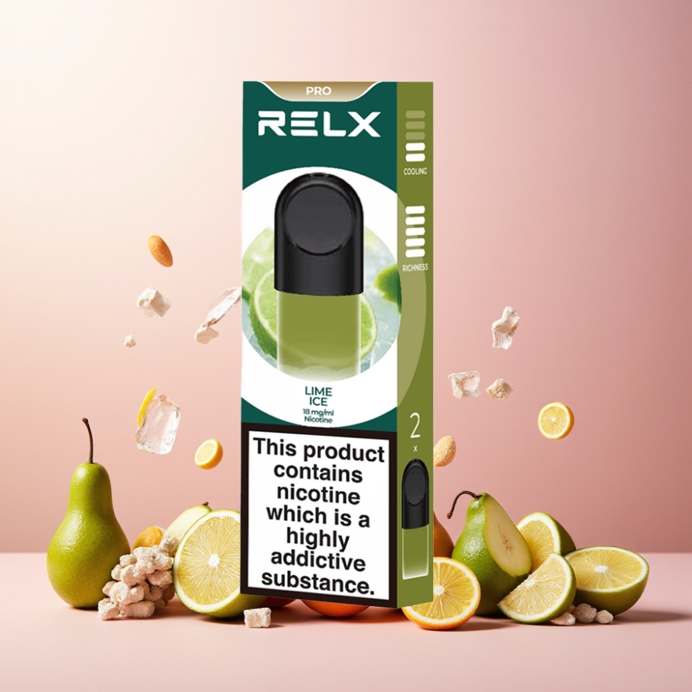 RELX Pod Pro Norge Engros – 1.8% Nikotin, 1.9 ml Pod, Lime Ice – God Smak & Ultra Myk Opplevelse, Optimalt Trekk, Rik Damp