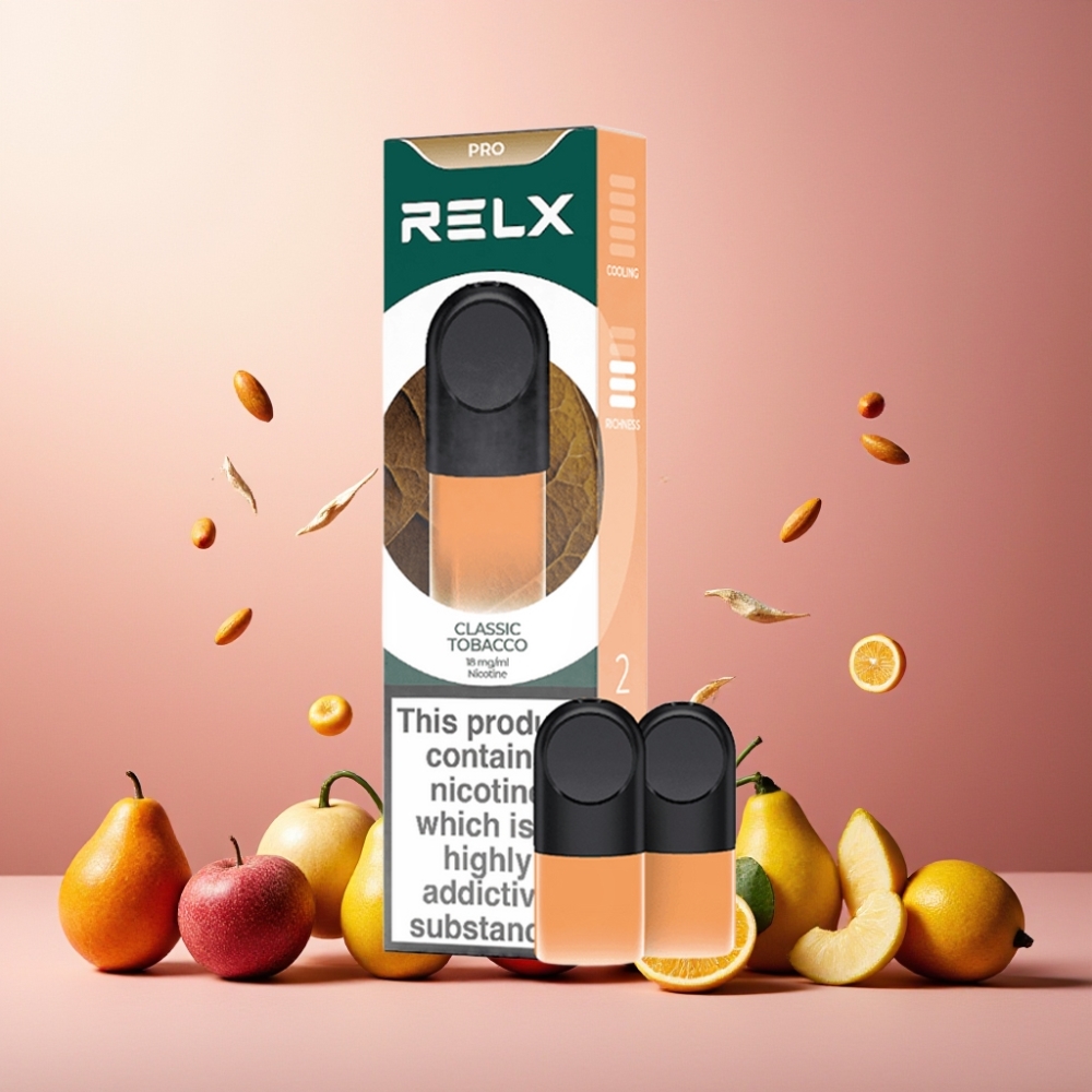 RELX Pod Pro Norge Engros – Classic Tobacco 1.8% Nikotin, 1.9 ml Pod, Optimalt Trekk, Rik Damp & Glatt Smak