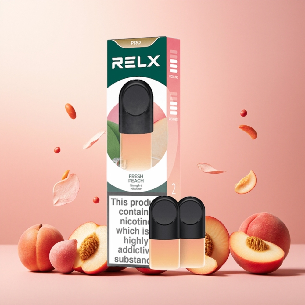 RELX Pod Pro Norge Engros – Friskt Fersken Aroma med 1.8% Nikotin & 1.9 ml Væske – God Smak & Ultra Myk Opplevelse