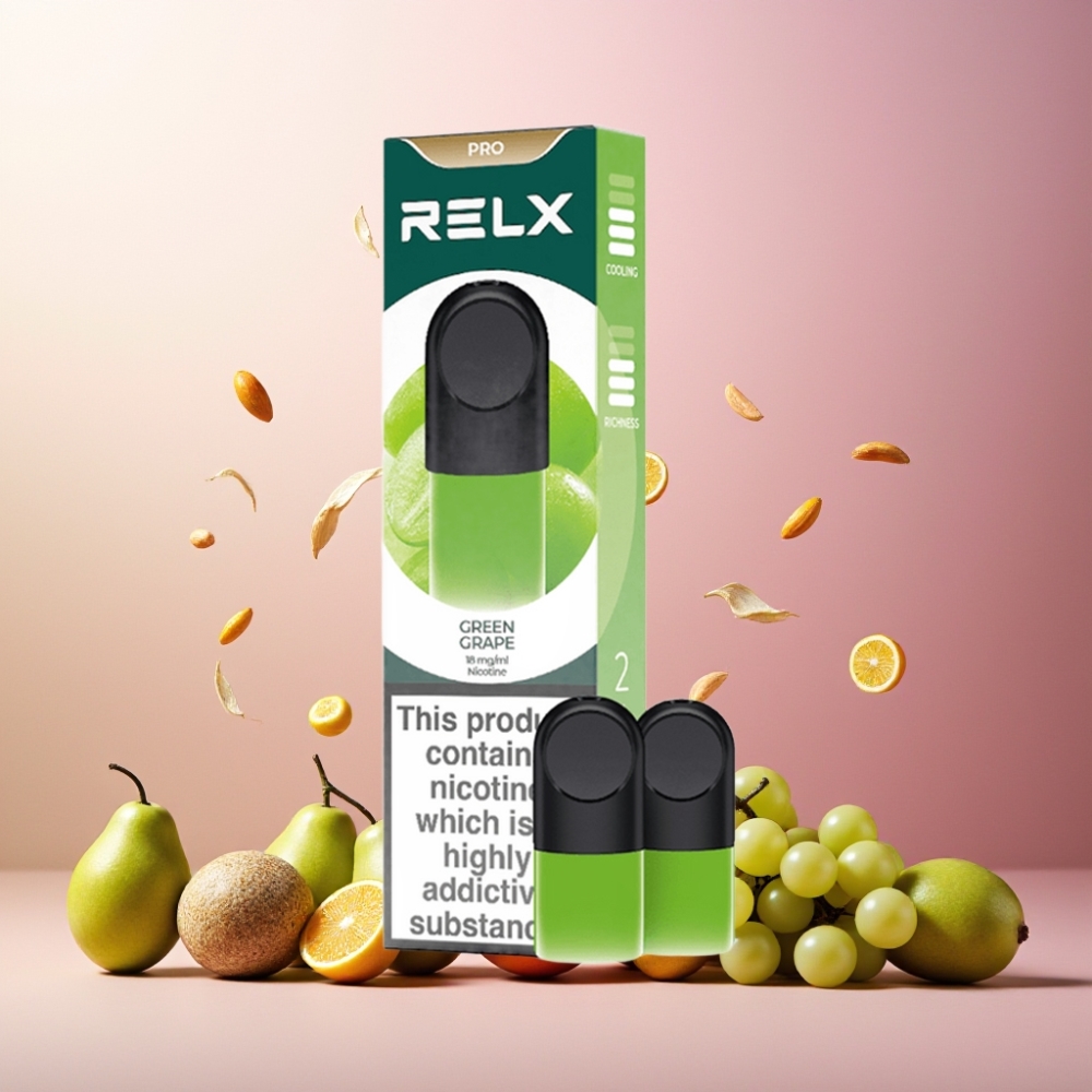 RELX Pod Pro Norge Engros – Grønne Druer med 1,8% Nikotin & 1,9 ml Væske – God Smak og Glatt Opplevelse