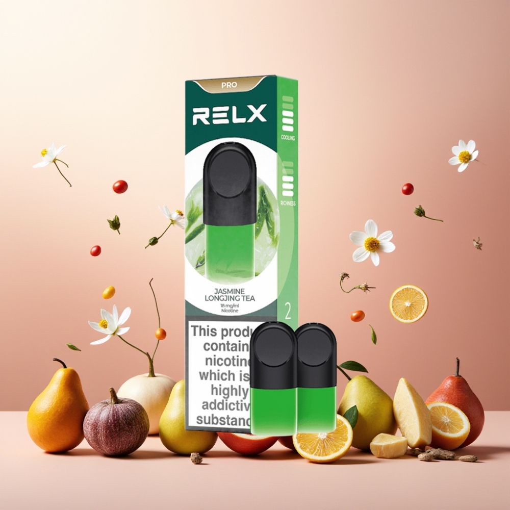 RELX Pod Pro Norge Engros – Jasmine Longjing Te med 1,8% Nikotin & 1,9 ml Væske – God Smak & Ultra Glatt Opplevelse