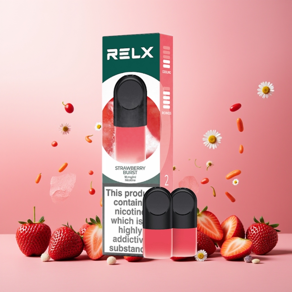 RELX Pod Pro Norge Engros – Jordbærblast med 1,8% Nikotin & 1,9 ml Væske – God Smak & Ultra Myk Opplevelse