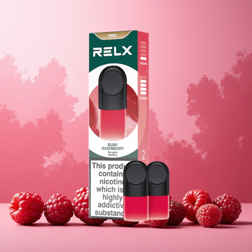 RELX Pod Pro Norge Engros – Rubin Bringebær med 1,8% Nikotin & 1,9 ml Væske per Pod – Utmerket Smak & Ultra Myk Opplevelse