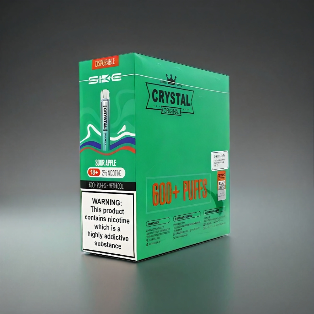 SKE Crystal BAR 600 Norge Engros – 600 Puffs, 500mAh Batteri, Sur Eple, Nikotin 0%/2%