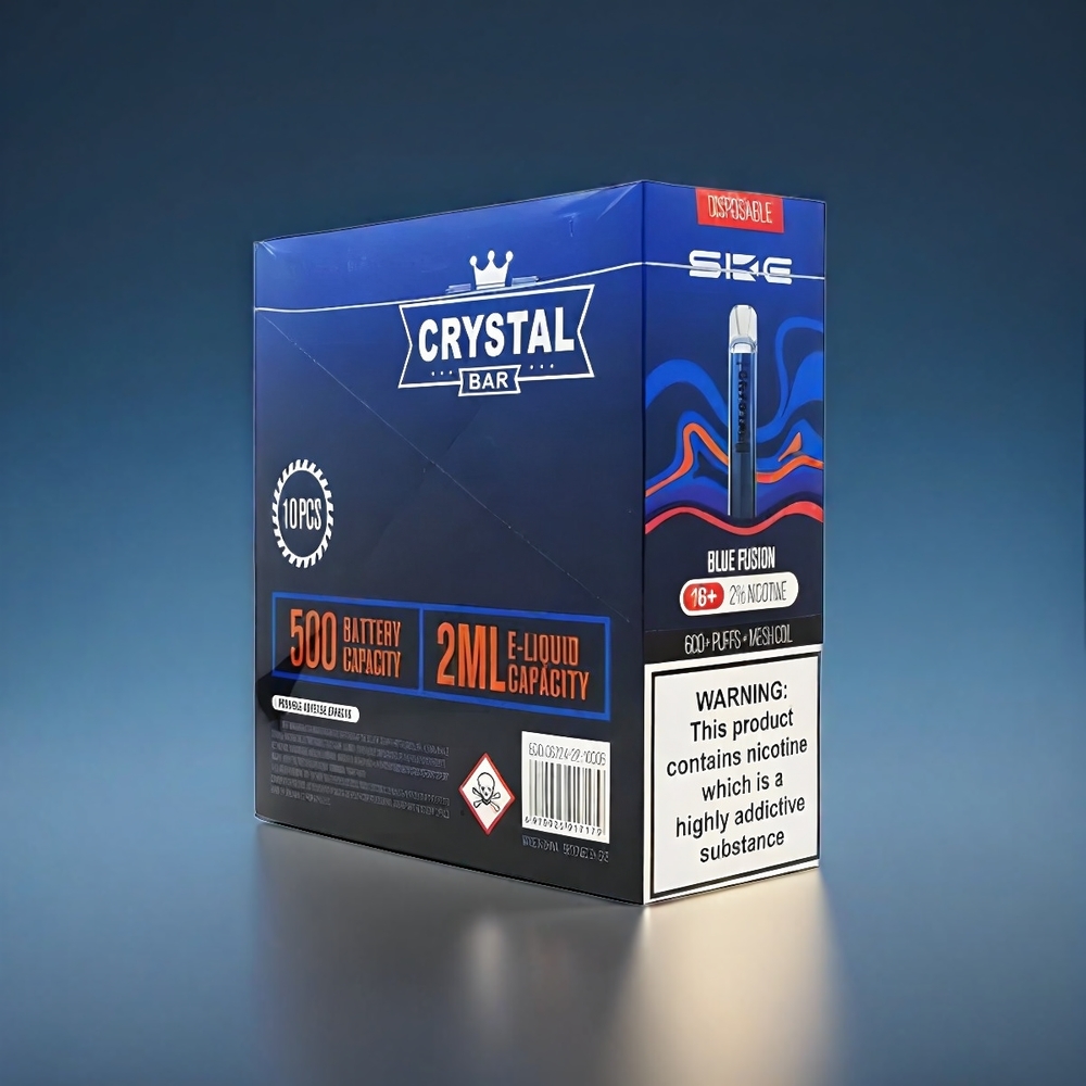 SKE Crystal BAR 600 Norge Engros – Blå Fusjon – 0%/2% Nikotin – 600 Puffs – 500mAh Batteri – 2.0ml E-væske