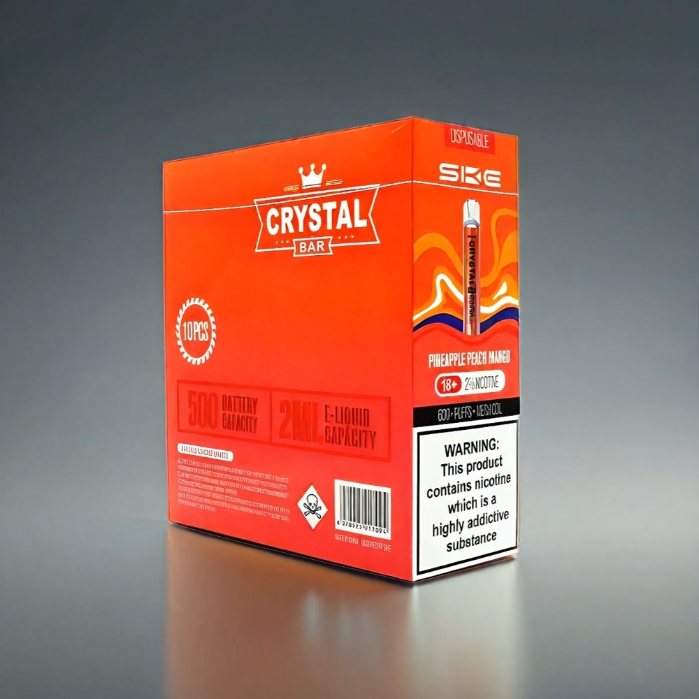 SKE Crystal BAR 600 Norge Engros Vape Ananas Fersken Mango – 0%/2% Nikotin, 500mAh, 600 Puffs, 2.0ml, Mesh Coil
