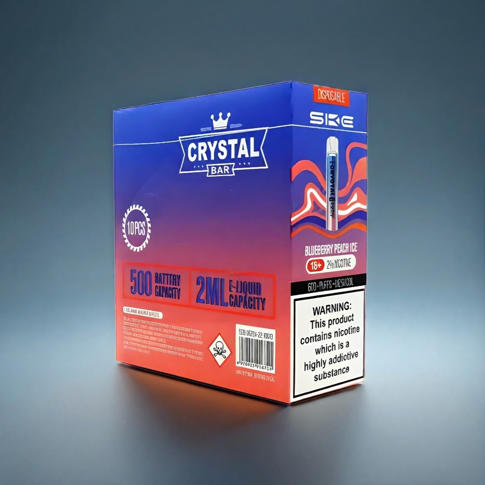 SKE Crystal BAR 600 Norge Engros Vape Blåbær Fersken Is – 500mAh Batteri, 600 Puffs, 2.0ml E-væske Kapasitet