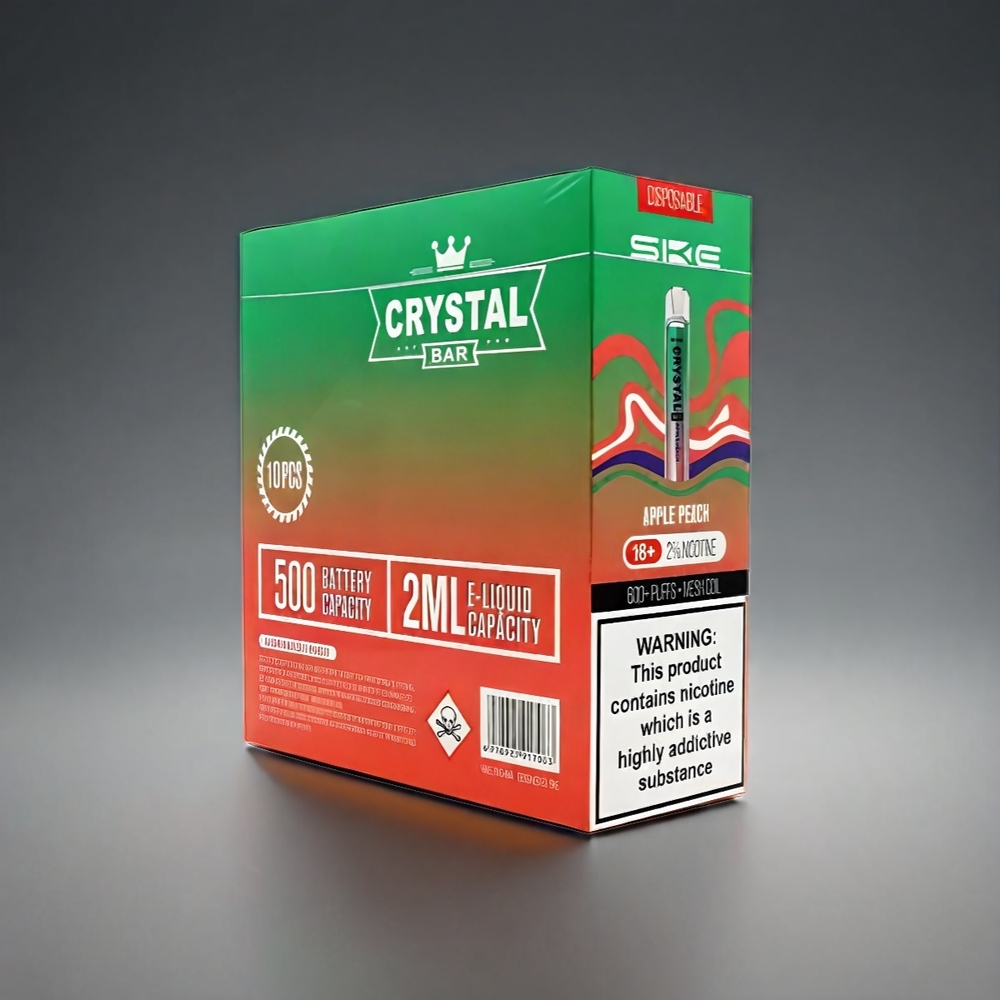 SKE Crystal BAR 600 Norge Engros Vape Eple Fersken – 0% Nikotin, 500mAh, 600 Puffs, 2.0ml