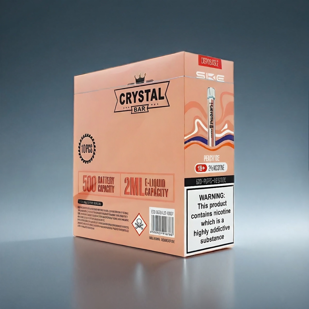 SKE Crystal BAR 600 Norge Engros Vape Fersken Is 0%/2% Nikotin 600 Puffs 500mAh Batteri
